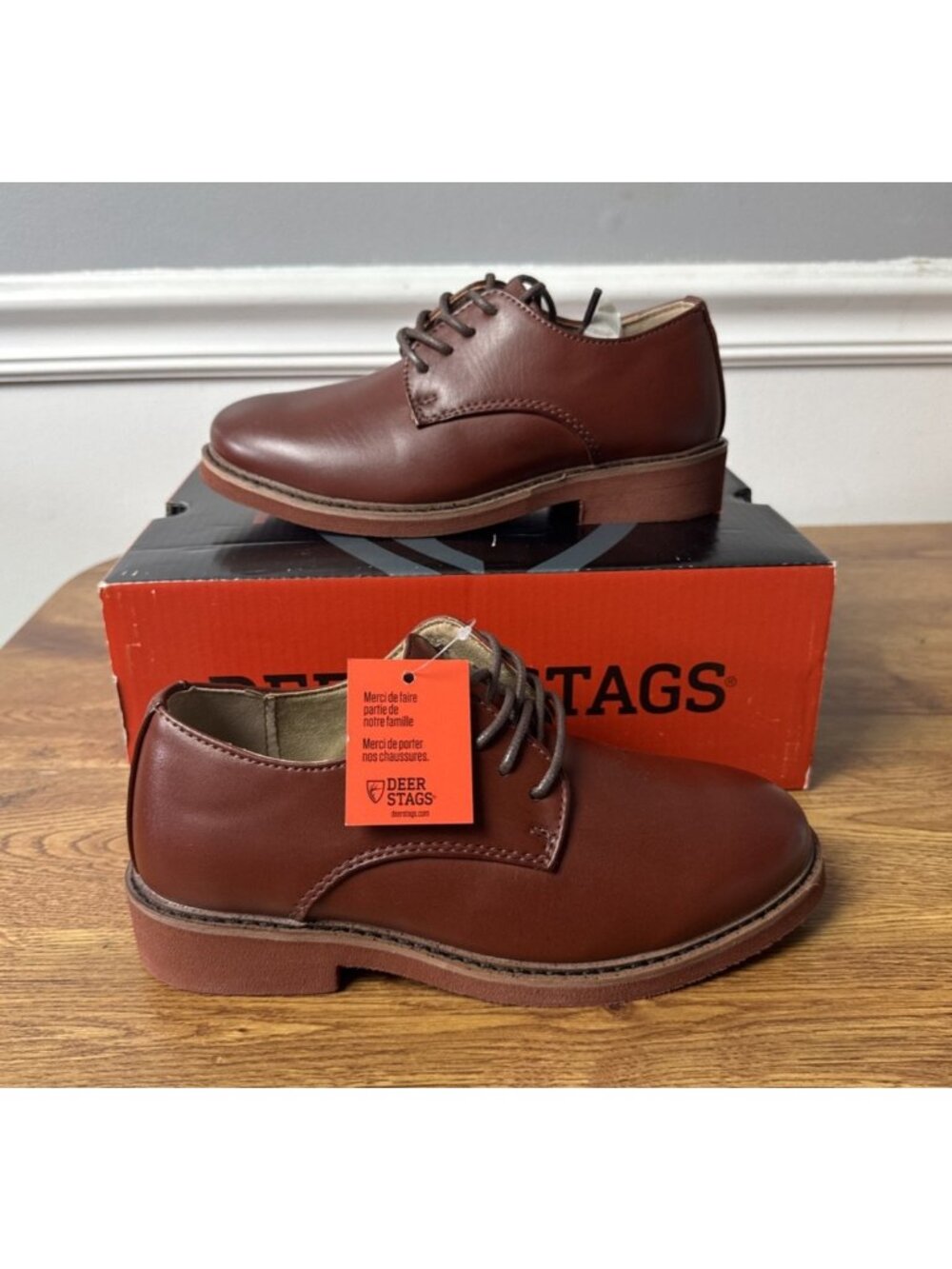 Deer Stags Kid's Boys Denny Round Oxford Shoes Dark Luggage Size 13.5 M